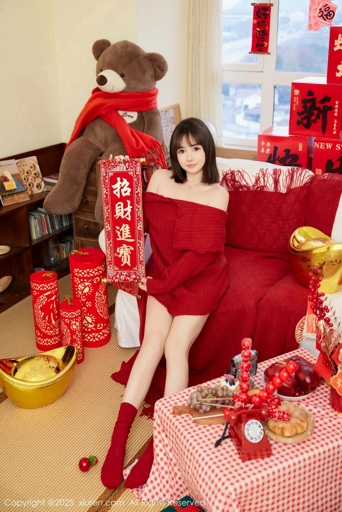 秀人集.com_[XiuRen秀人网]No.9818_模特养乐多Doll新年主题性感喜庆红色内衣秀完美身材诱惑写真66P