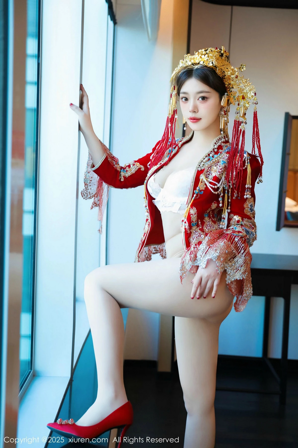 秀人集.com_[XiuRen秀人网]No.9823_模特蛋蛋宝新年主题性感红色新娘装露白色内衣秀丰腴身材诱惑写真79P