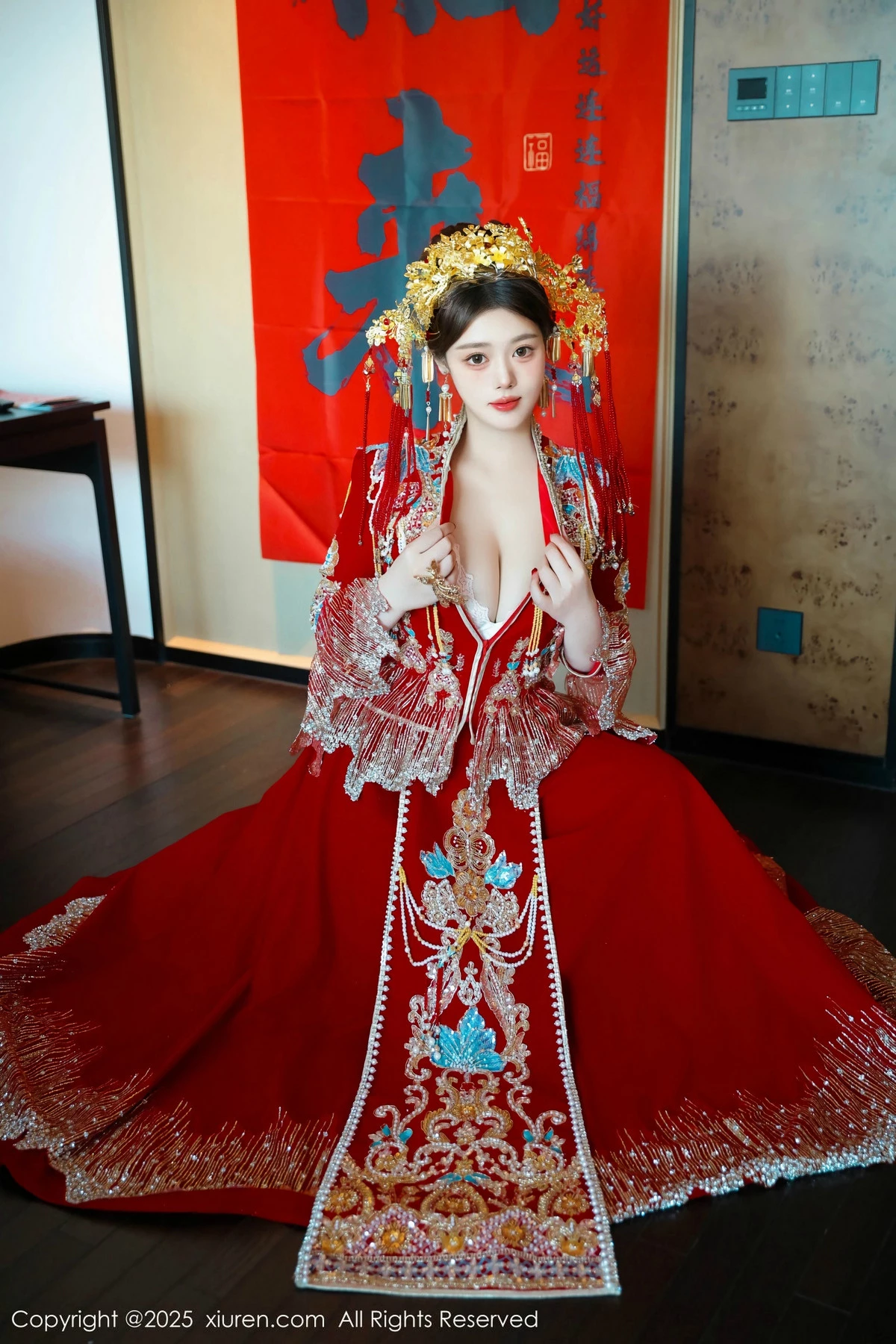 秀人集.com_[XiuRen秀人网]No.9823_模特蛋蛋宝新年主题性感红色新娘装露白色内衣秀丰腴身材诱惑写真79P