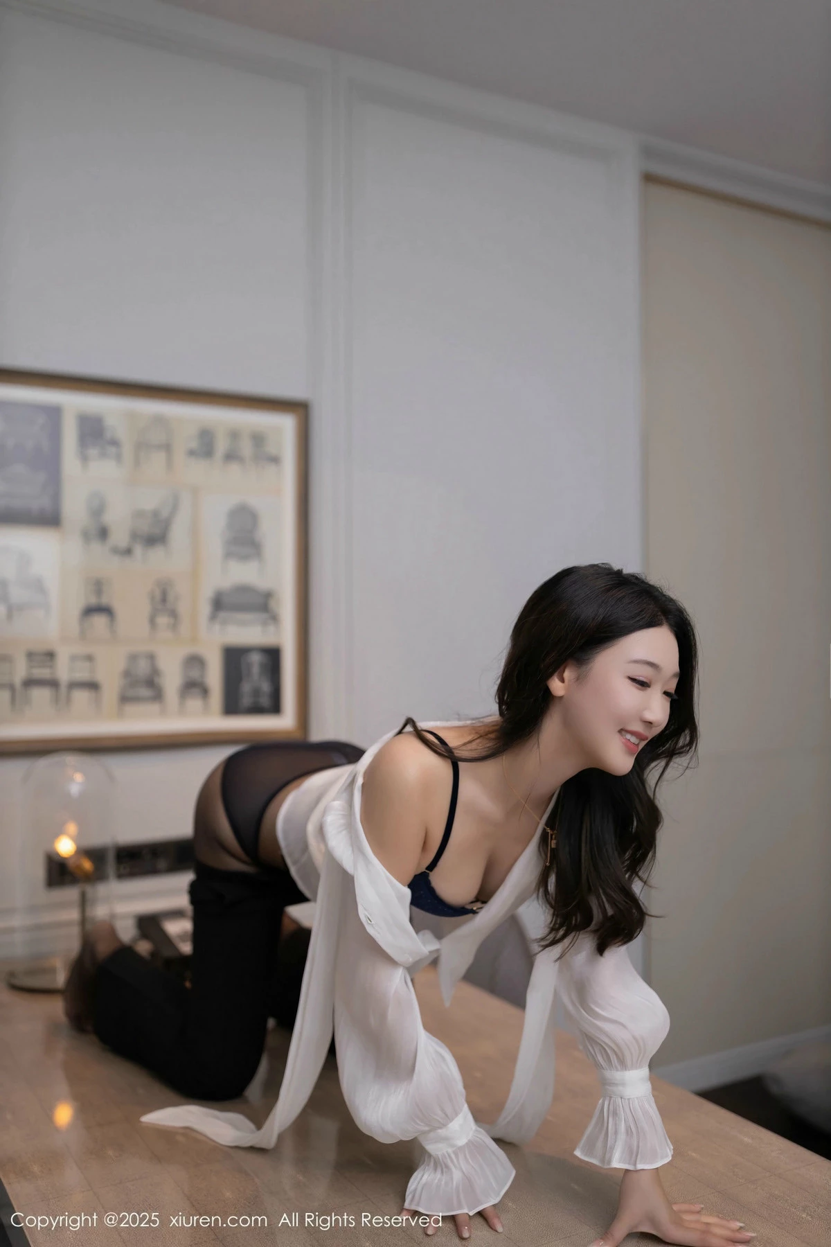 秀人集.com_[XiuRen秀人网]No.9960_模特唐安琪性感白衬衫露黑色内衣配超薄黑丝秀柔美身姿诱惑写真82P