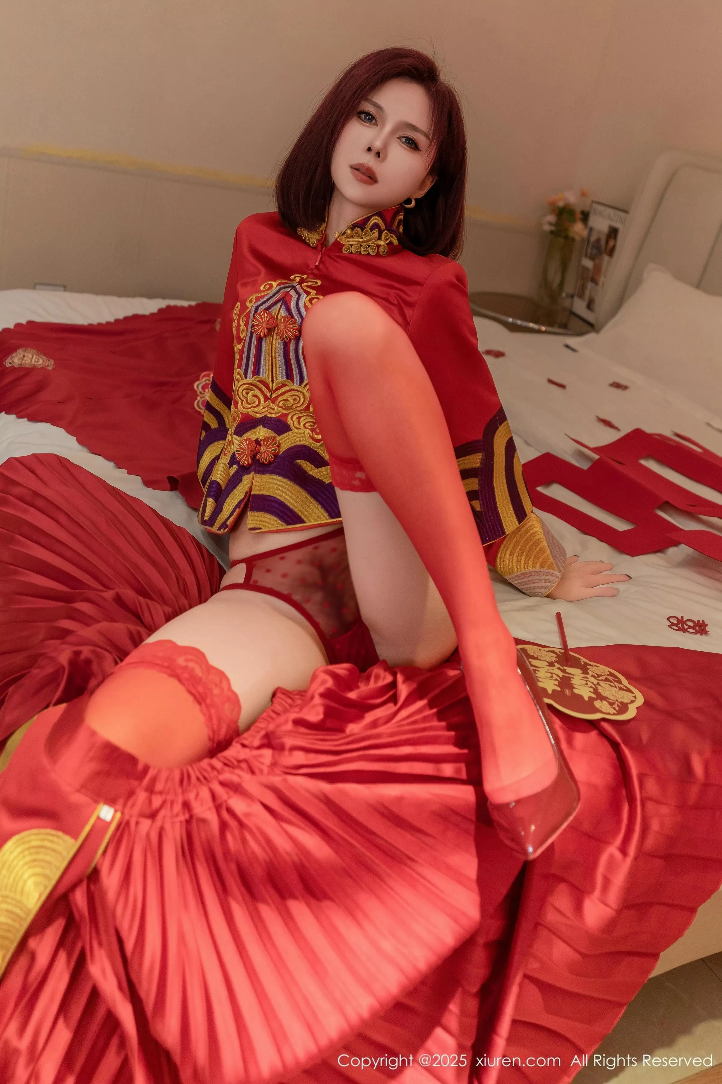 秀人集.com_[XiuRen秀人网]No.9995_模特白芷yy新婚主题性感红色蕾丝内衣配红丝袜秀曼妙身姿诱惑写真90P