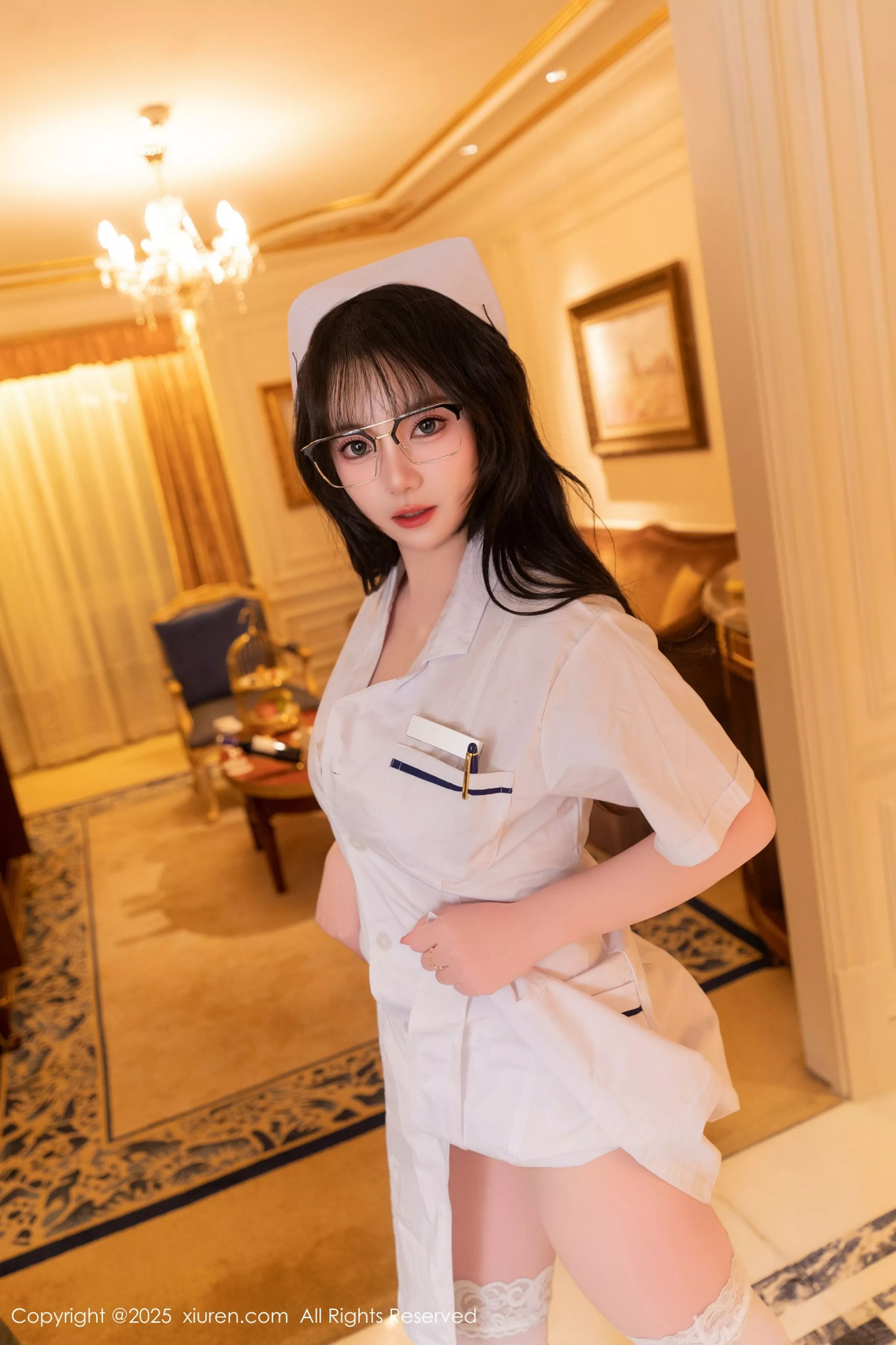 秀人集.com_[XiuRen秀人网]No.10152_模特软情性感白色护士服露蕾丝内衣配白丝袜秀丰满身材诱惑写真90P