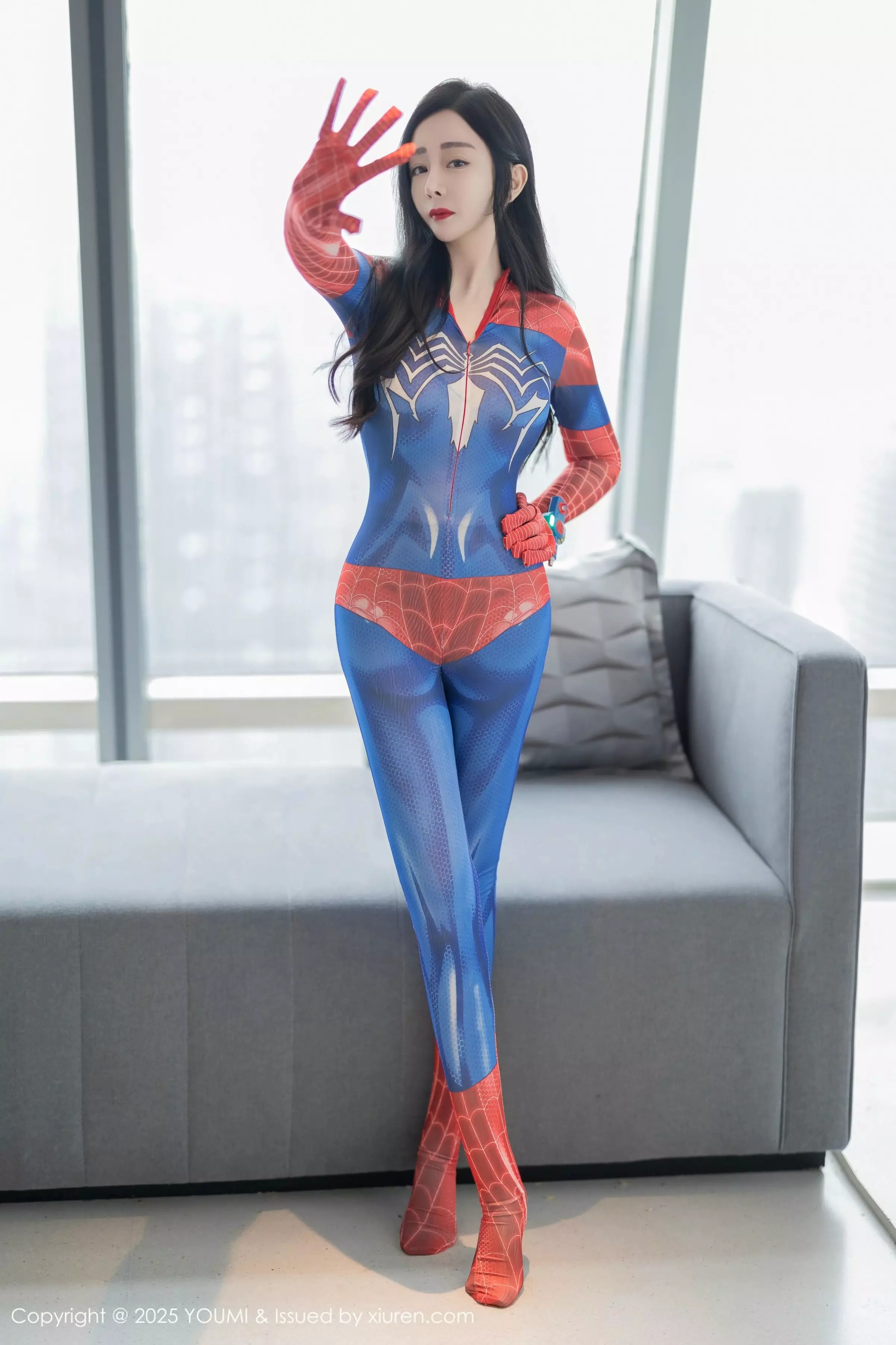 秀人集.com_[YouMi尤蜜荟]Vol.1138_模特允爾性感紧身蜘蛛侠服饰露灰色内衣秀丰满身材撩人诱惑写真78P