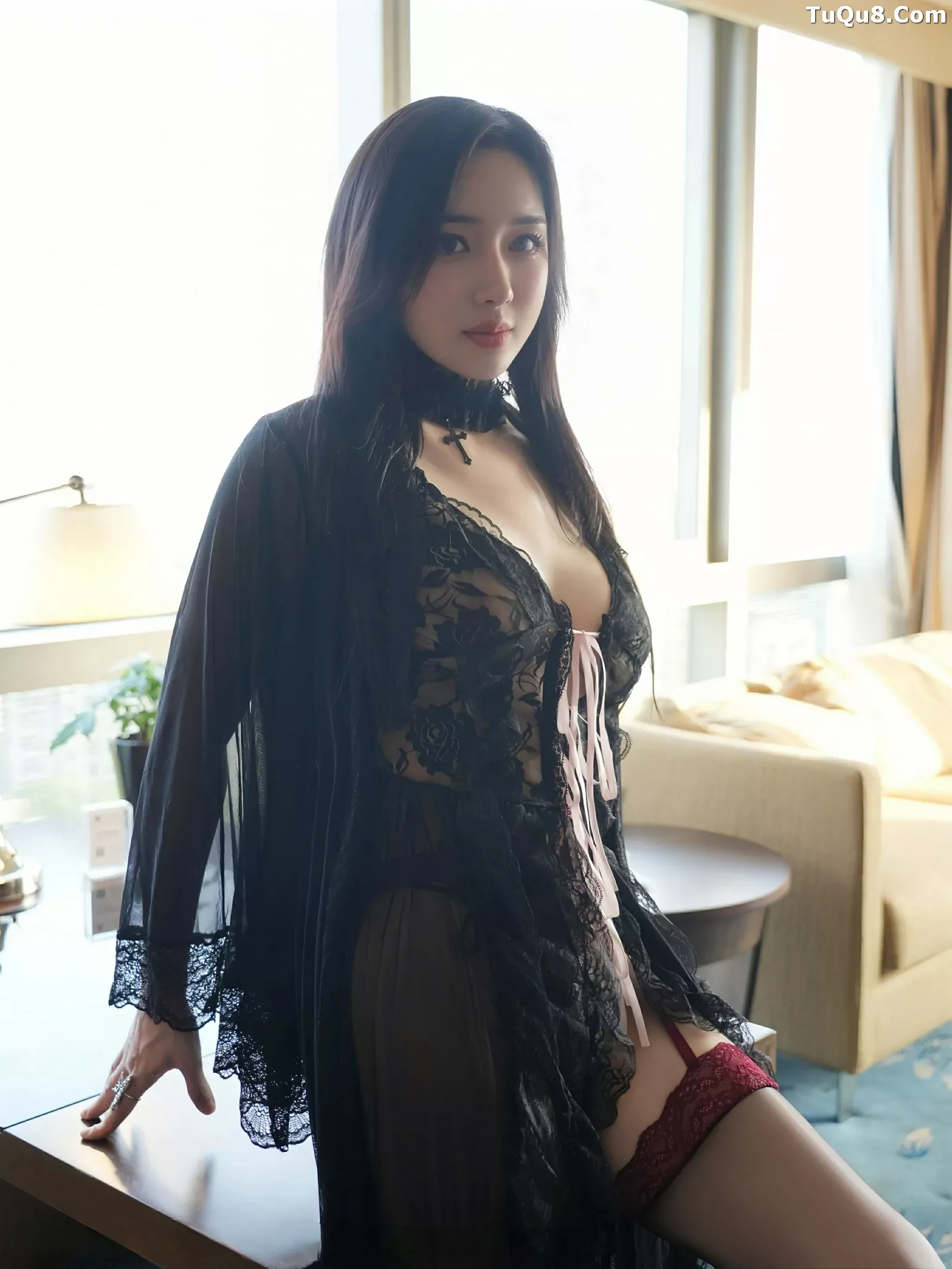 秀人集.com_[XiuRen秀人网]No.10490_模特苏一诺性感黑色睡袍露蕾丝内衣配黑丝袜秀丰满身材诱惑写真80P