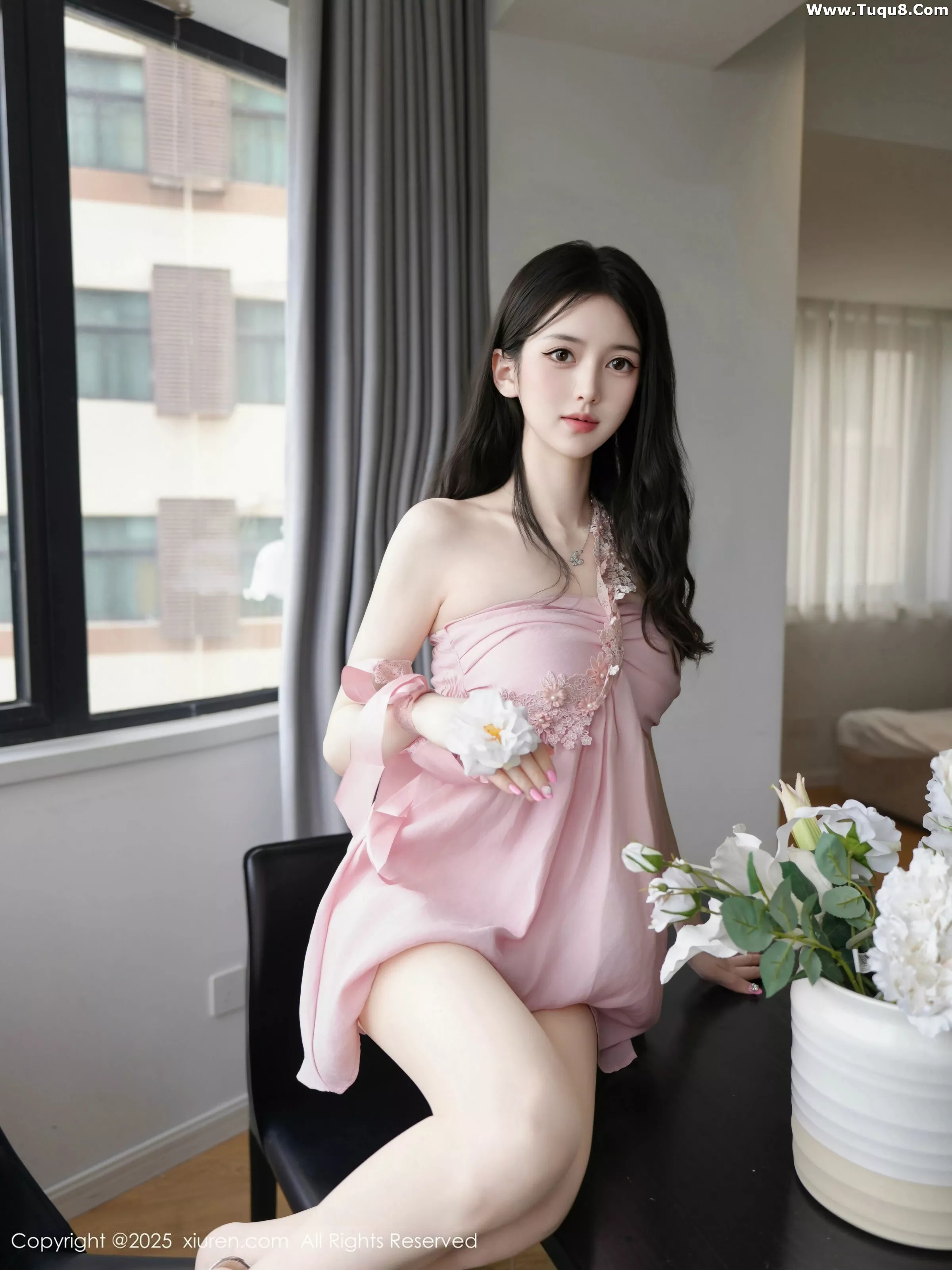 秀人集.com_[XiuRen秀人网]No.10545_模特白小蝶性感粉色连衣短裙配超薄肉丝半脱秀完美曲线诱惑写真62P