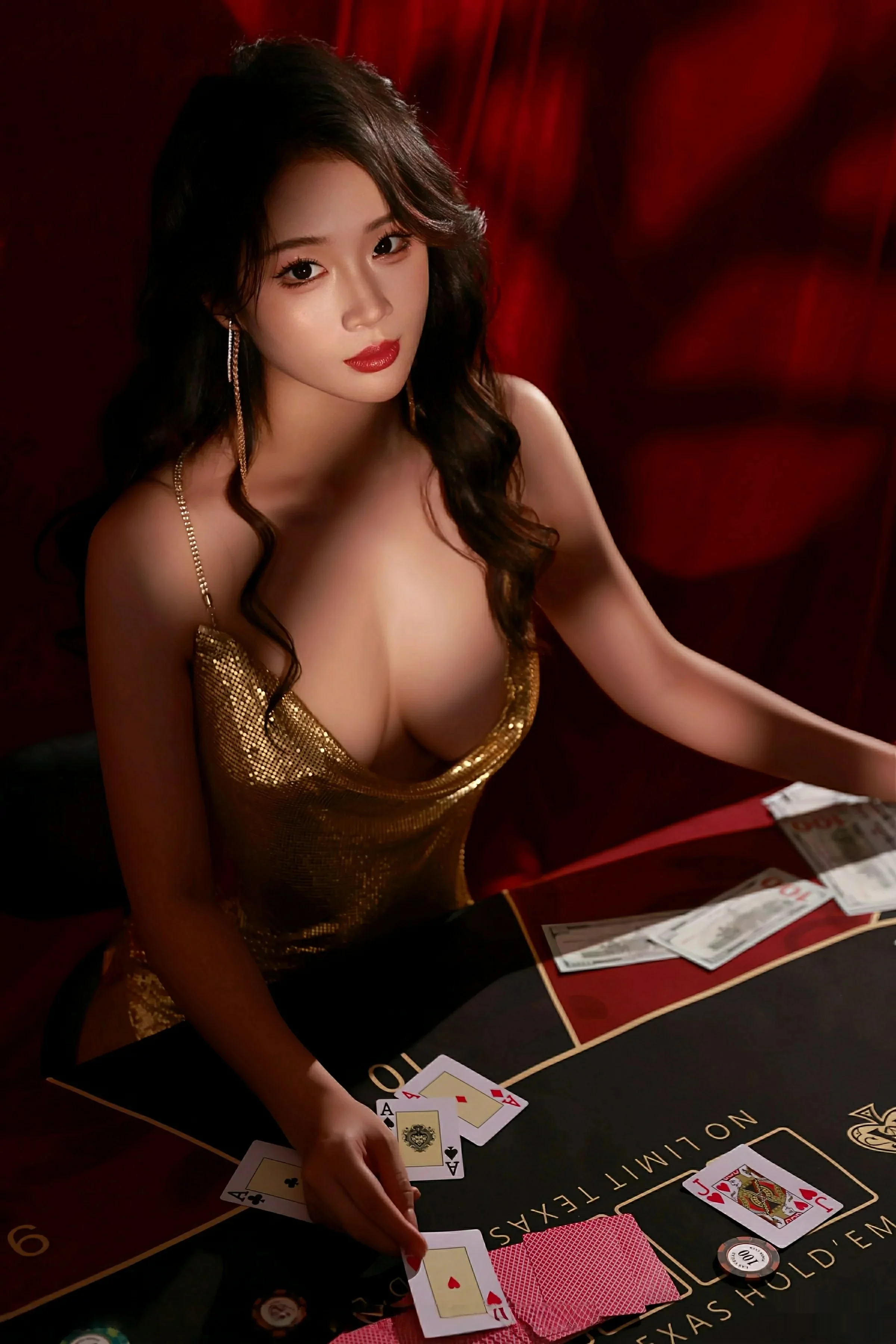 秀人集.com_[XiuRen秀人网]No.10681_模特南乔性感金色吊带服饰+红色情趣内衣秀惹火身材撩人诱惑写真70P